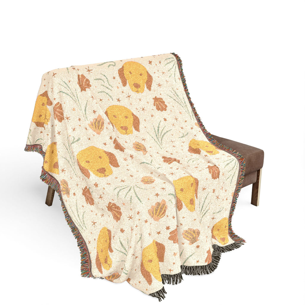 Golden Retriever Coastal Throw Blanket — Liberty-Style Beach Print